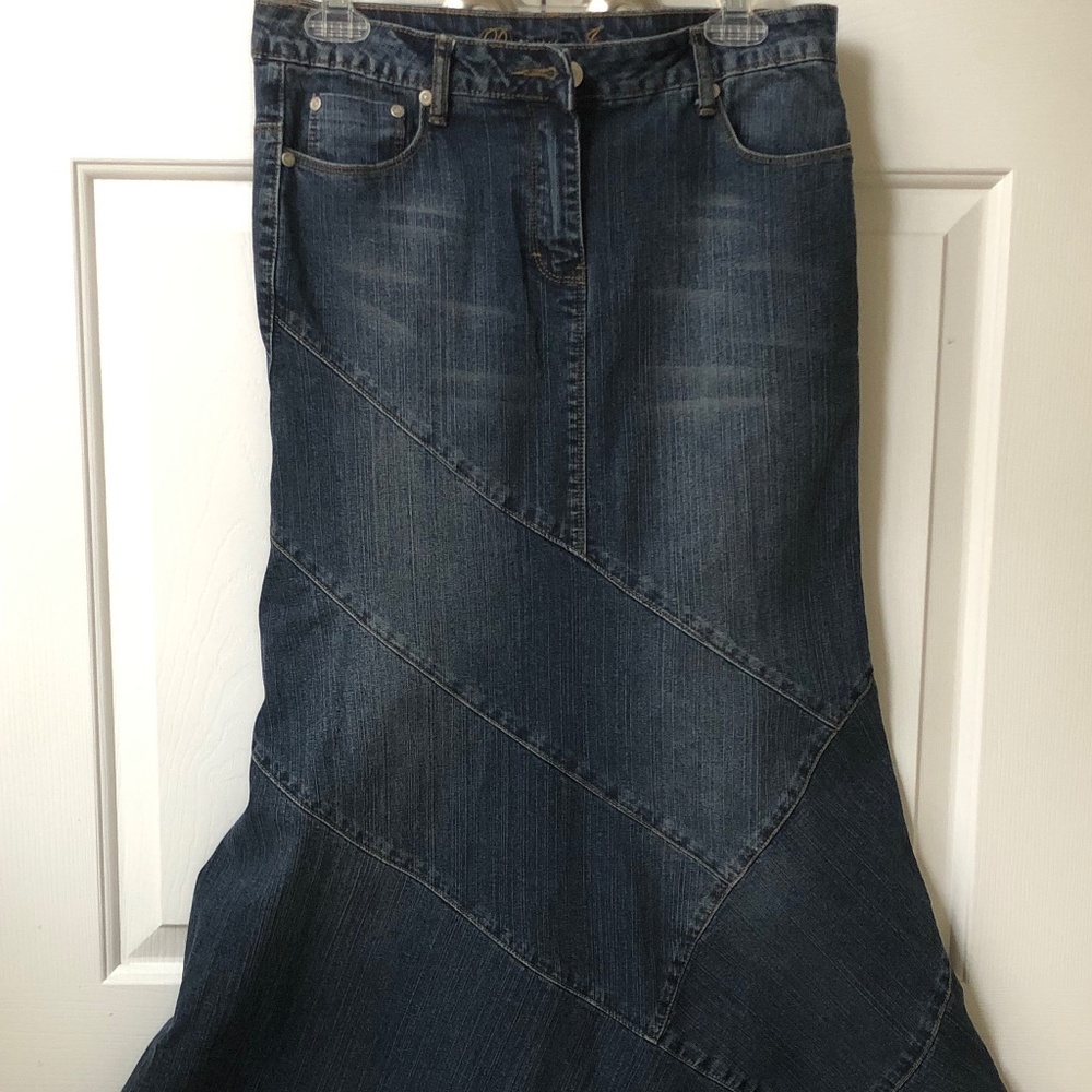 Drama Jeans Long Full length Dark Denim Skirt